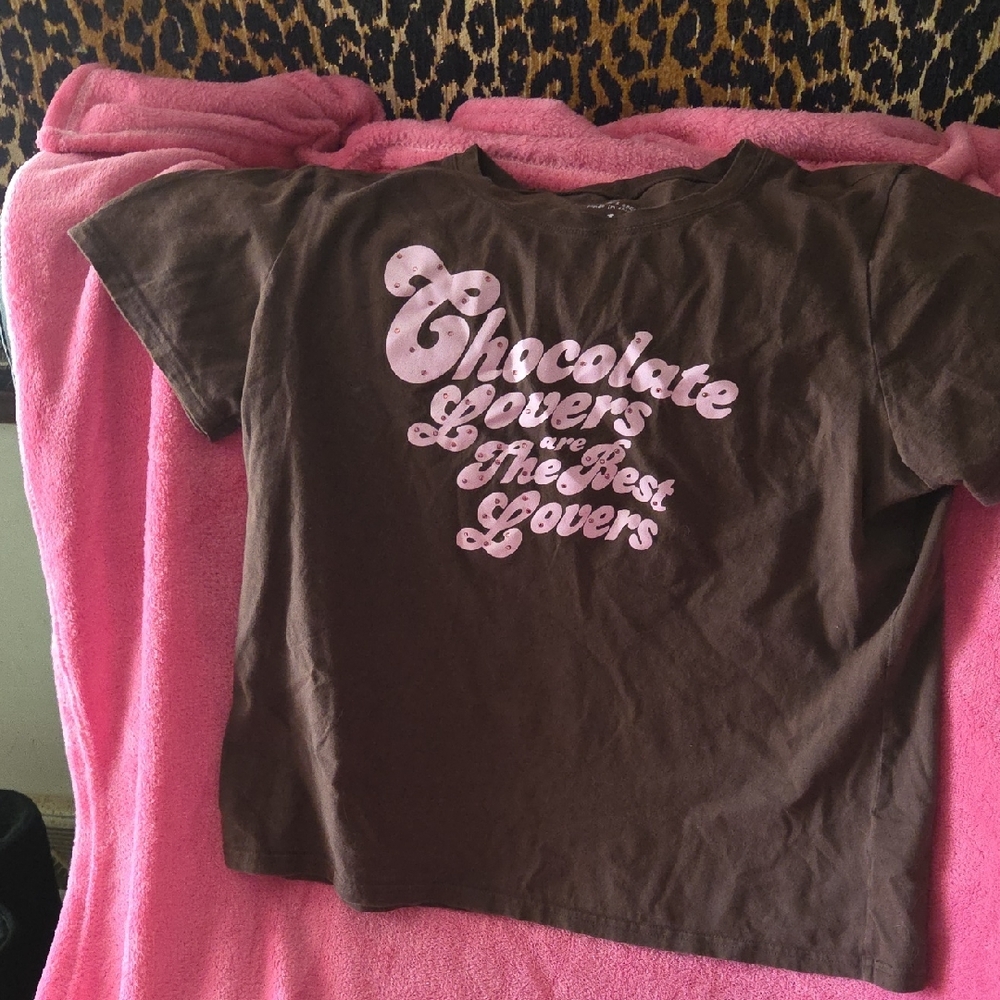 Chocolate Lovers Brown Graphic Tee with Pink Script